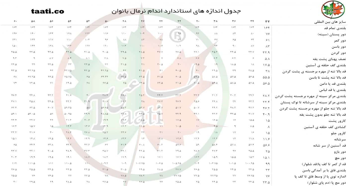 سایزبندی بانوان طاعتی